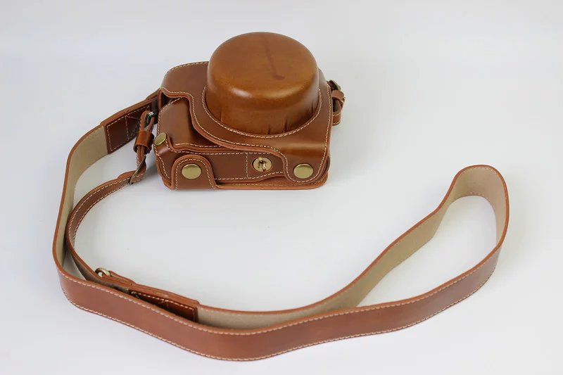 Funda de cuero de lujo para cámara Panasonic Lumix GF7 GF8 GF9 GF10, bolsa de cámara de 12-32mm, cuerpo con correa, de batería abierta: Brown