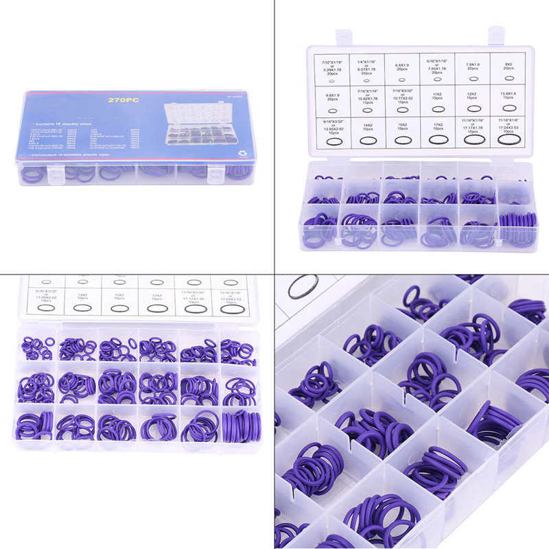 Kit de juntas tóricas de caucho de nitrilo para compresor de aire acondicionado de coche, juego de juntas de sellado, 270 Uds.