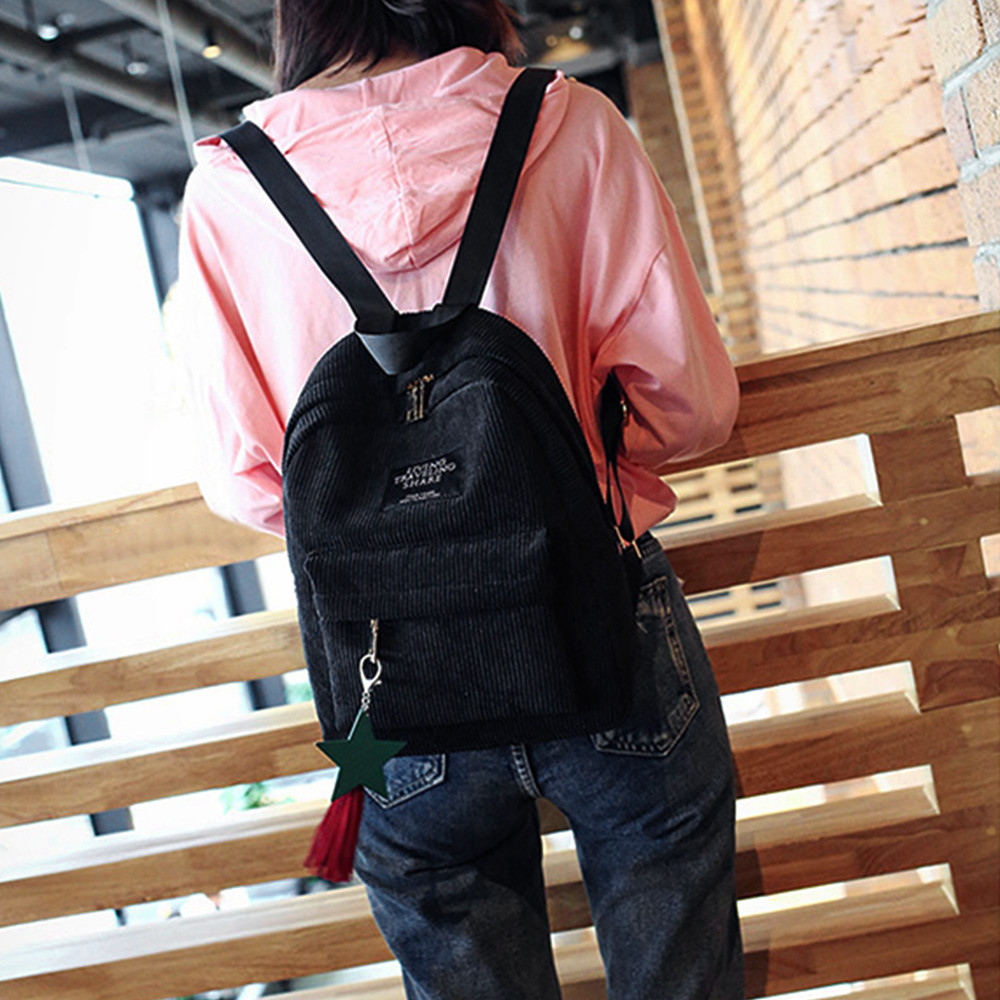 High Student Women's Canvas Tassel School Bags Travel Backpack Bag Solid Backpack School Bags For Teenage College Large #S11