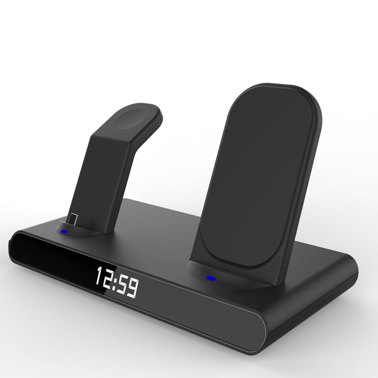 Chargeur sans fil Qi 3 en 1 pour iPhone 13 12 Pro Max iWatch AirPods, Station de charge rapide: Black