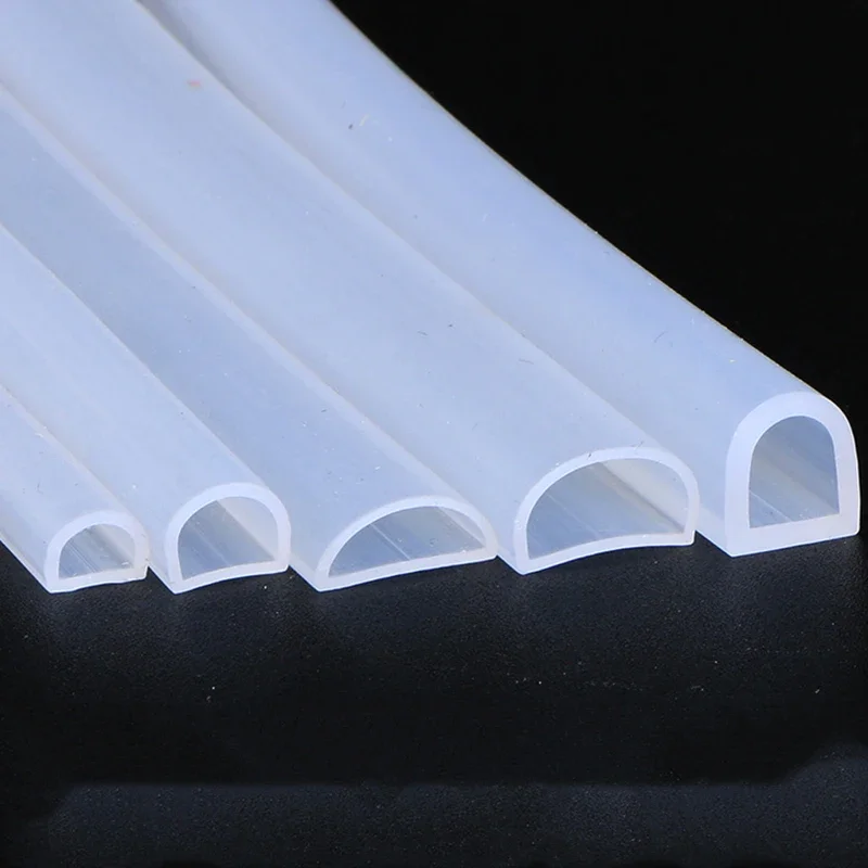 2-10M D Shape Silicone Rubber Sealing Strip Semi Circle Hollow High Temperature Self Adhesive Door Window Sound Insulating Strip