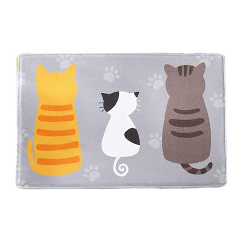 Rectangle Area Entrance Door Mat Cartoon Cat Paw Fish Print Non-Slip Sponge Floor Carpet Flannel Absorbent Bath Rug: B-1