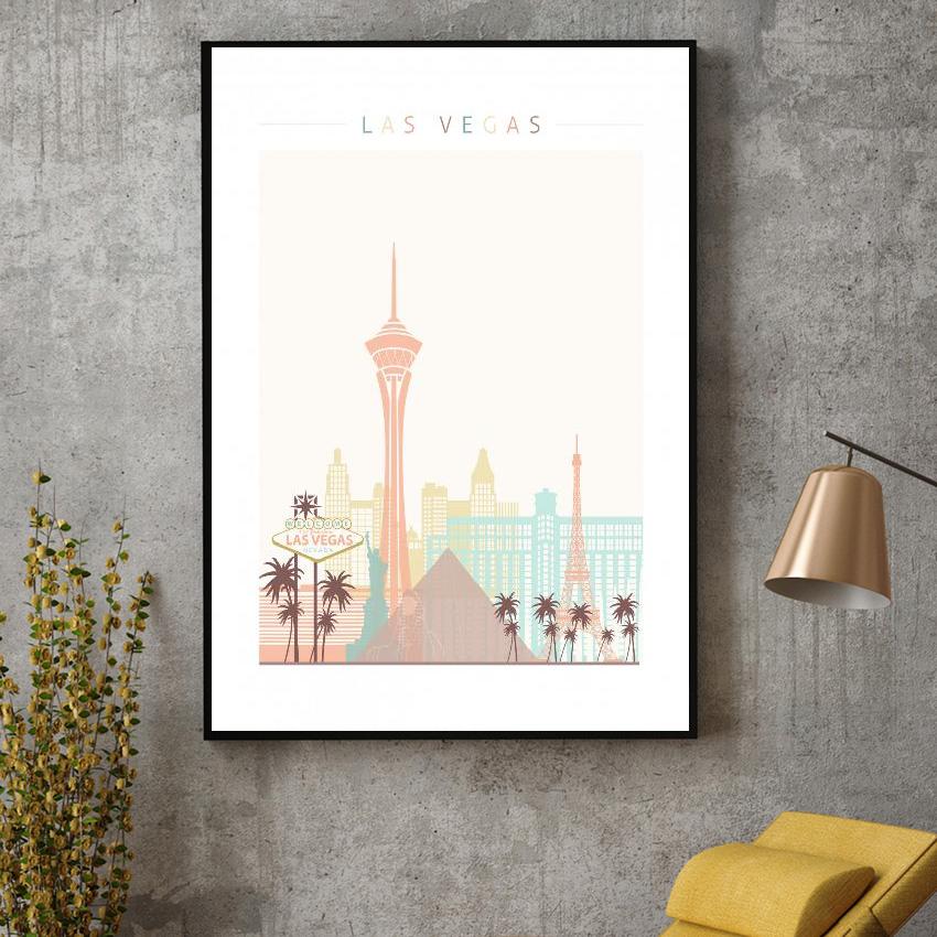 Las Vegas Skyline Leinwand Druck Wand Kunst Poster Bild Moderne Minimalist Schlafzimmer Wohnzimmer Dekoration Kein Rahmen
