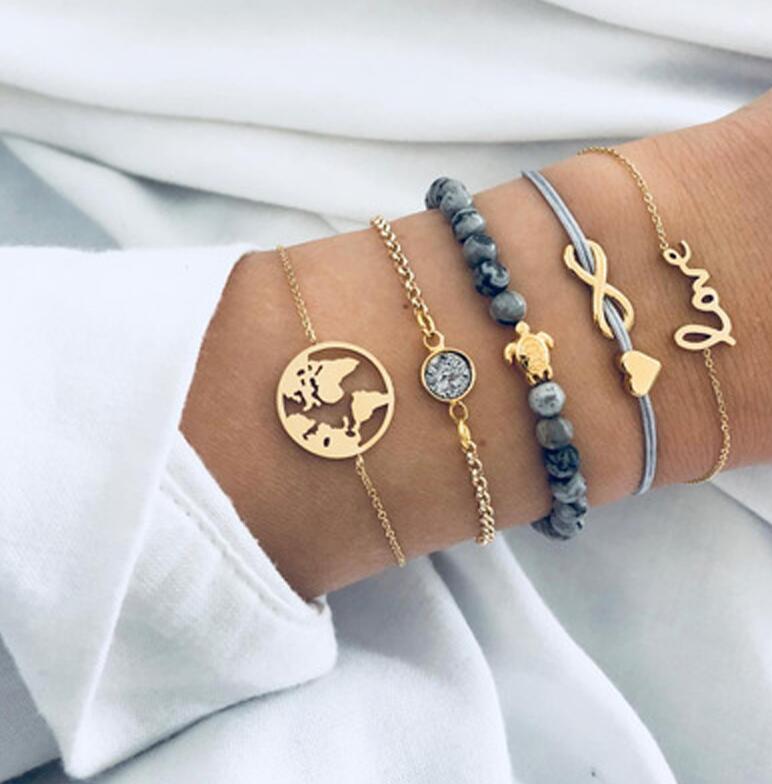 Docona 25 Stijl Bohemen Mode Zomer Armbanden Shell Star Hollow Geometrische Hollow Kaart Touw Bangles Vrouwen Dames Sieraden: 6536