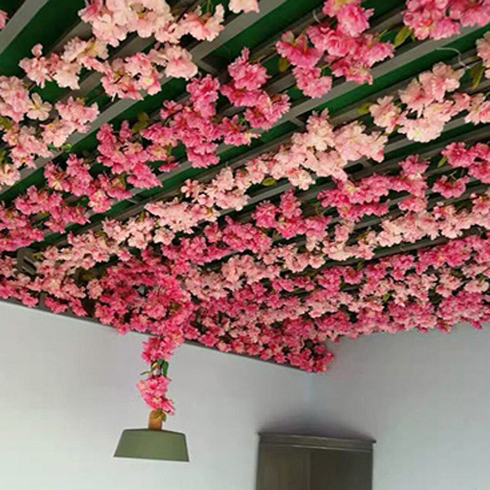 Kunstige sakurablomster råtnende silke kirsebærblomst sakura vinranke eføy til bryllupsbue fest takdekor veggdekor råtnende