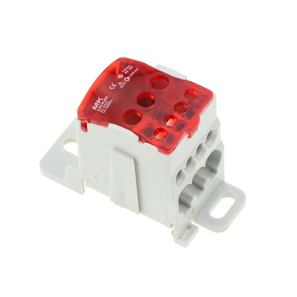 Color UKK80A Terminal Block 1 in many Out Din Rail distribution Box Universal Electric Wire Connector IN 80A UI 690V 1000V AC/DC: Red