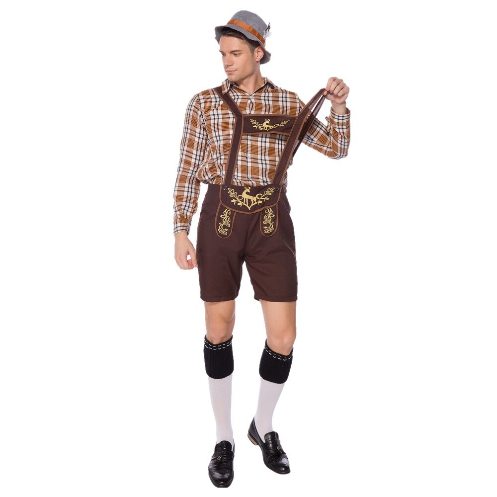 Costume traditionnel allemand pour homme, tenue de carnaval, bretelles, short, bière, Lederhosen, pour adultes