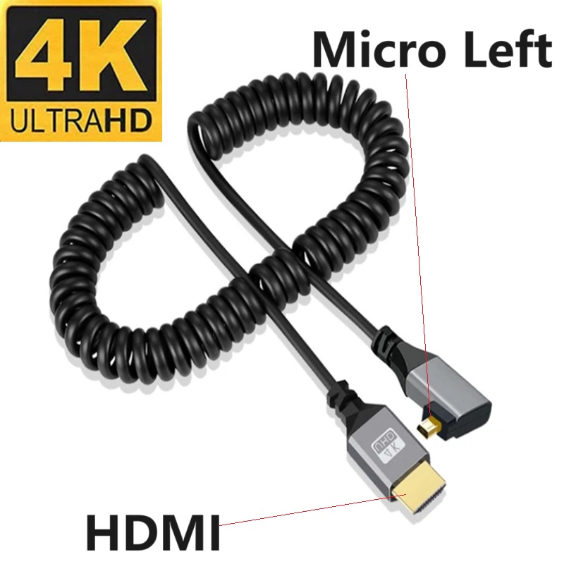 4K HDMI kabel sprężynowy z męskiego na męskie lewego prawego w górę w dół Mini Micro hdmi zwinięty przedłużacz elastyczny kabel spiralny podłącz kabel HDMI: Pomarańczowy