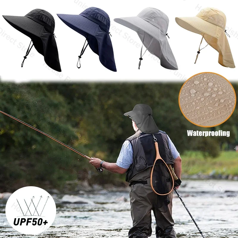 Cappello da sole estivo a tesa larga da uomo con protezione per il collo Cappello da pesca all'aperto Scialle Scialle Denim Copertura per il viso Protezione solare