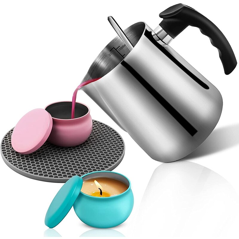 Candle Making Pouring Pot DIY Candle Making Kit,Stainless Wax Melting Pot with Heat-Resisting Handle 2 Candle Making Jar: Default Title