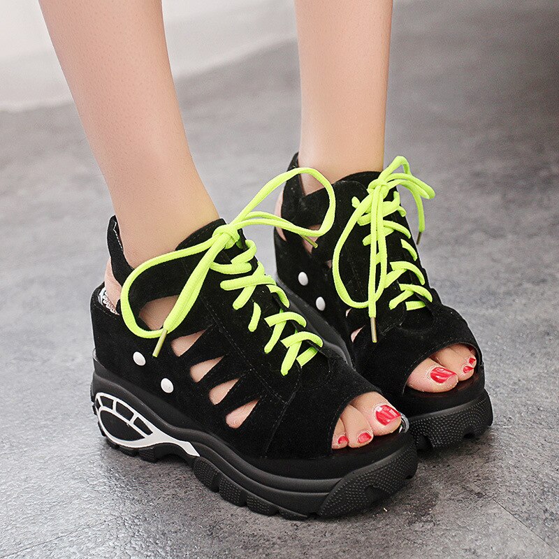 Sommar chunky sandaler kvinnor 6cm kilar höga klackar skor kvinnligt spänne plattform läder casual sommar tofflor kvinna sandal