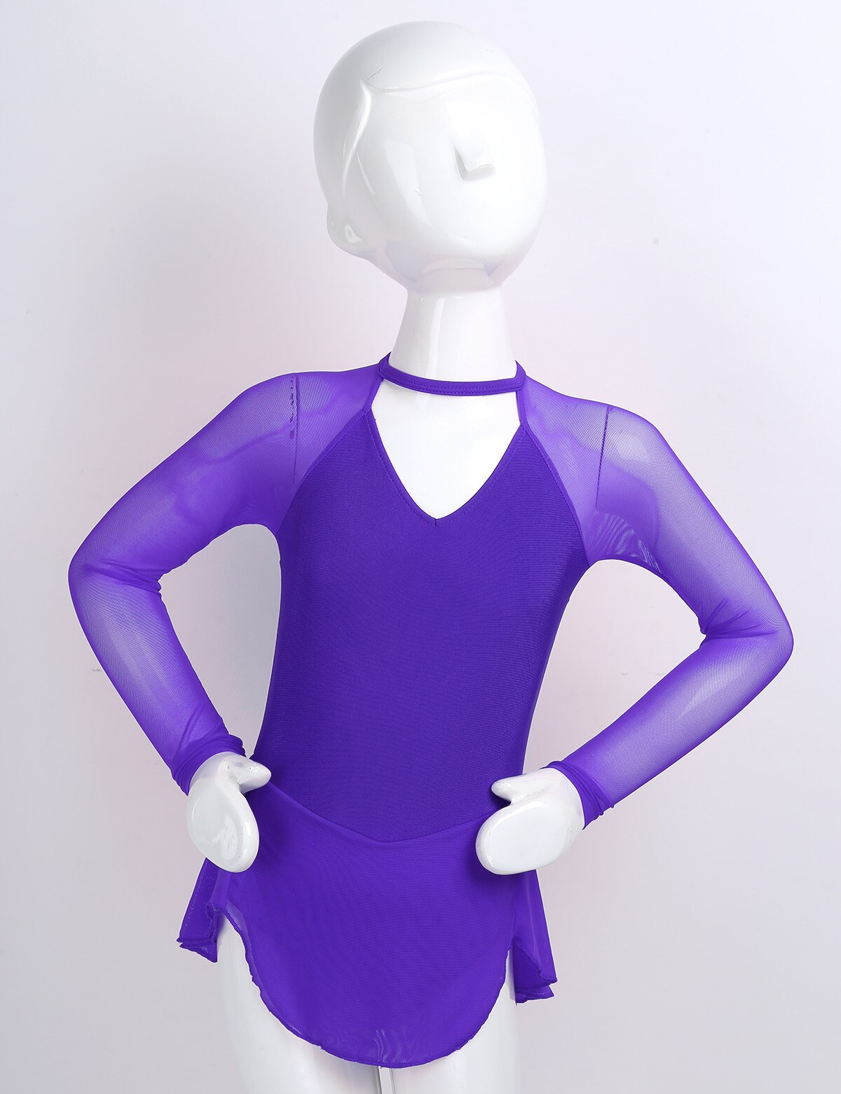 Børn gennemsigtige lange ærmer tyl splejsning udskæringer bagpå kunstskøjteløb kjole piger ballet gymnastik trikot scene performance slid
