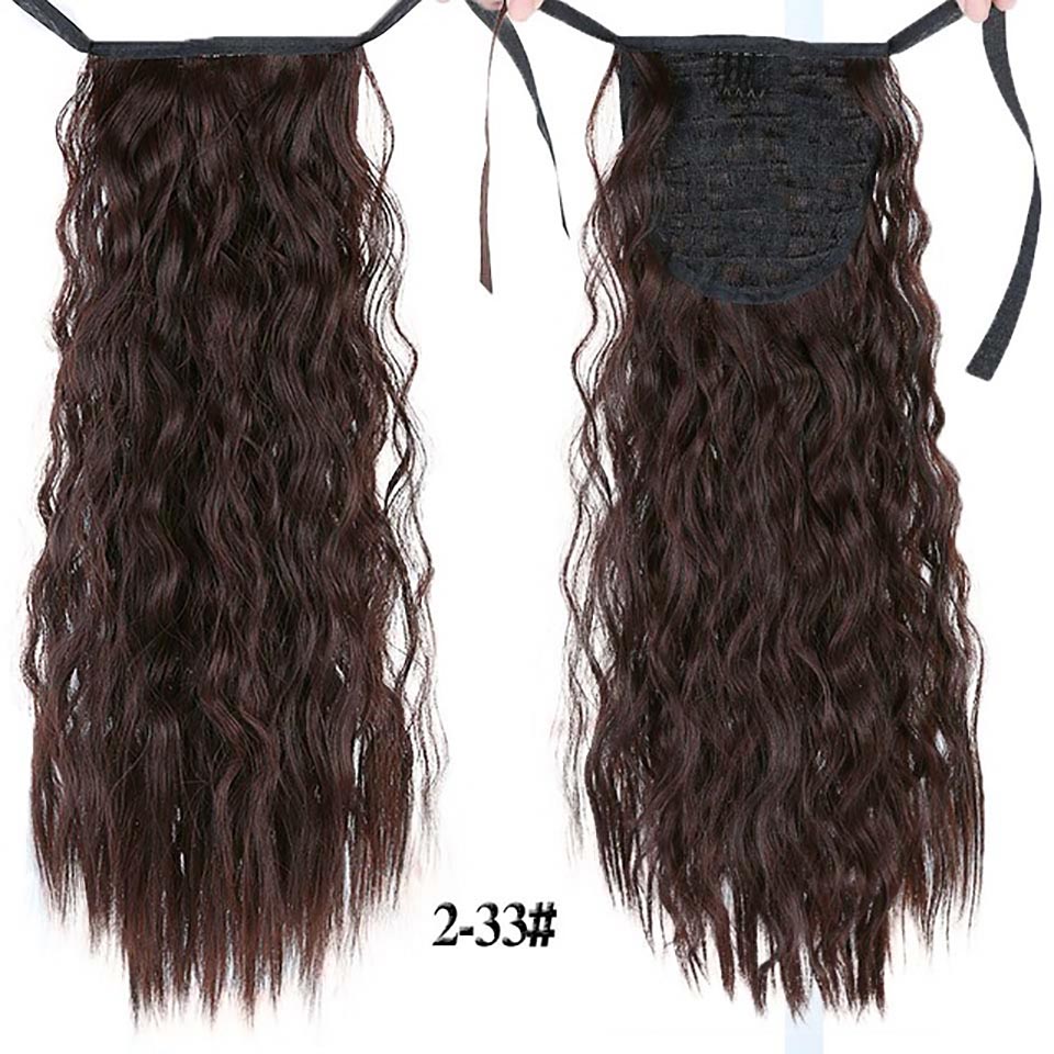 Talang lang corn culry sort hestehale til kvinder varmebestandig syntetisk snøre lang hestehale klips i hair extensions: 33 / 22 inches