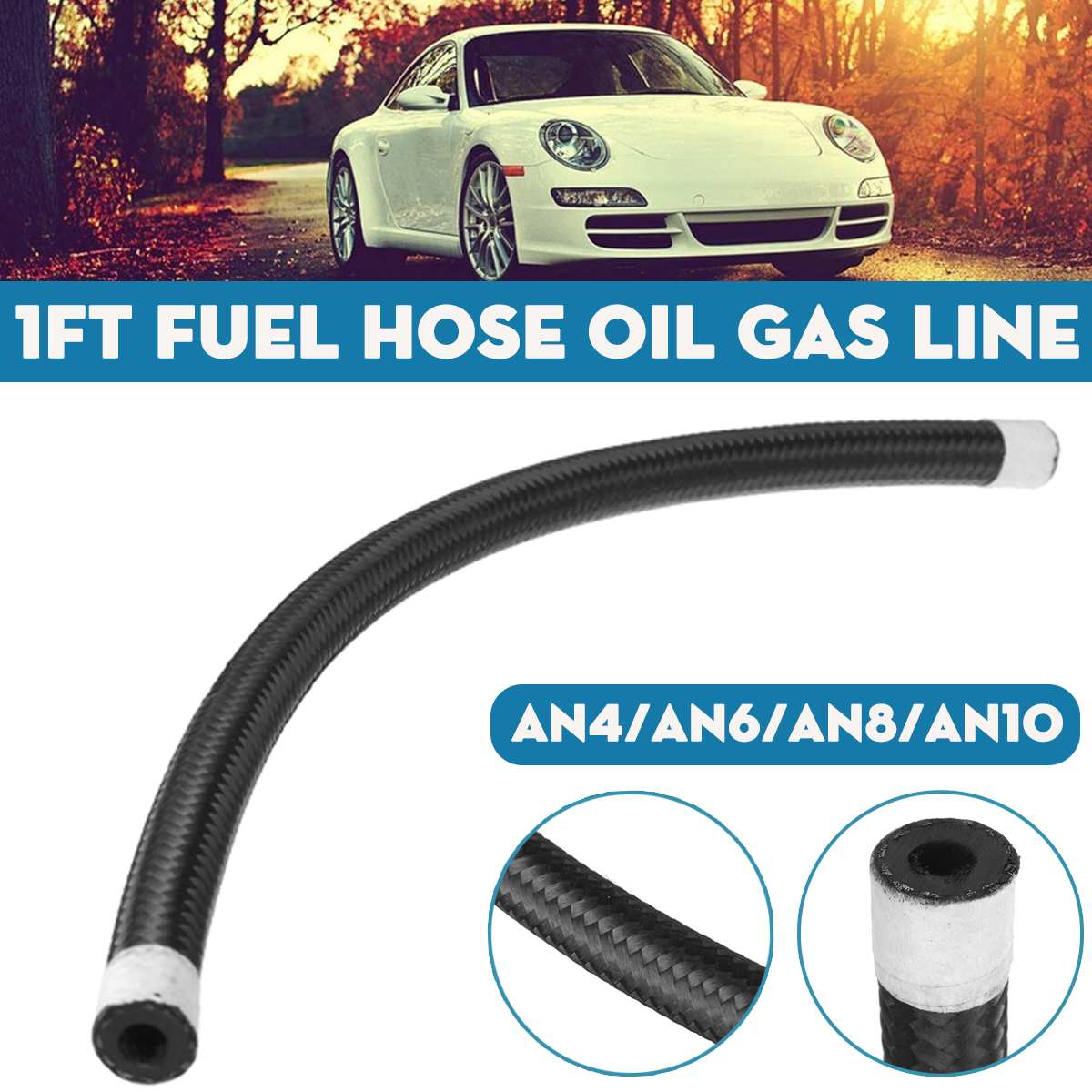 1FT AN4 AN6 AN8 AN10 Fuel Oil Gas Hose Line Pipe Stainless Steel Braided Black