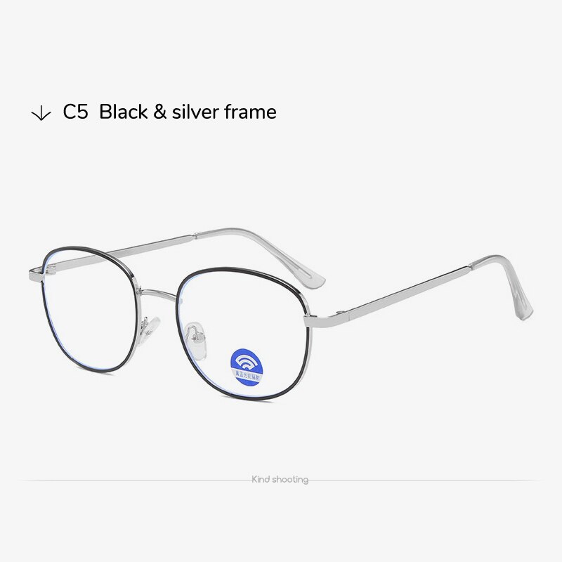 Toketorism blauw licht bril vrouwen ovale metalen frame heren bril voor werken op een computer 4009: Silver black