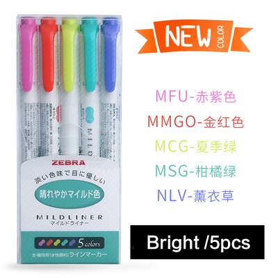 Stylo fluorescent à double tête zèbre mildliner, 3 pièces ou 5 pièces, papeterie japonaise, stylo à crochet, de couleur, kawaii: Bright colors 5pcs