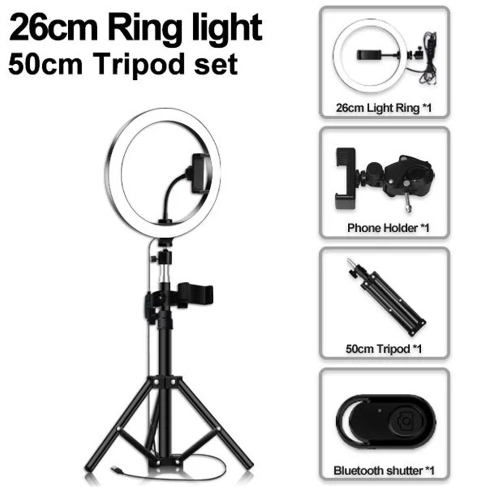 Pavimento Photo Studio Selfie Anello di Luce A LED con Supporto Del Telefono Mobile per Youtube Streaming In Diretta di Trucco In Diretta Supporto Mobile Treppiedi: 26light-50tripod