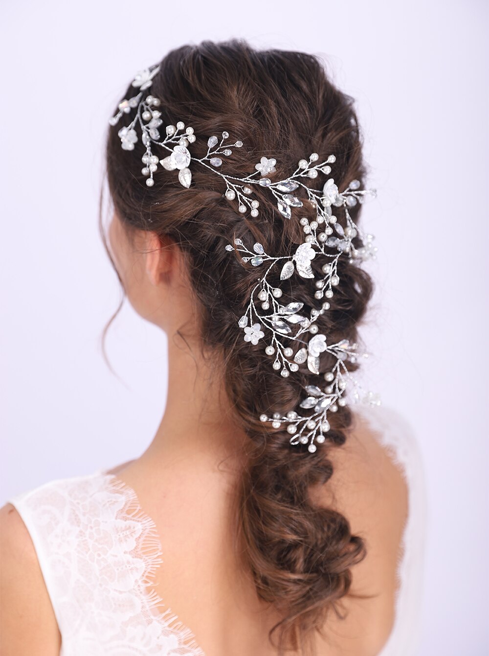 Rent stille bryllupstilbehør hår vinranke sølv blomster elegante krystallperler hodeplagg brudepynt for kvinner