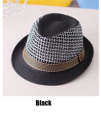 ¡Novedad! sombrero Panamá para niños, sombreros de verano para el sol, gorro para bebés y niños, sombrero de paja de Jazz para niños, sombrero para bebés tipo gorro para niños, accesorios de fotografía: Black