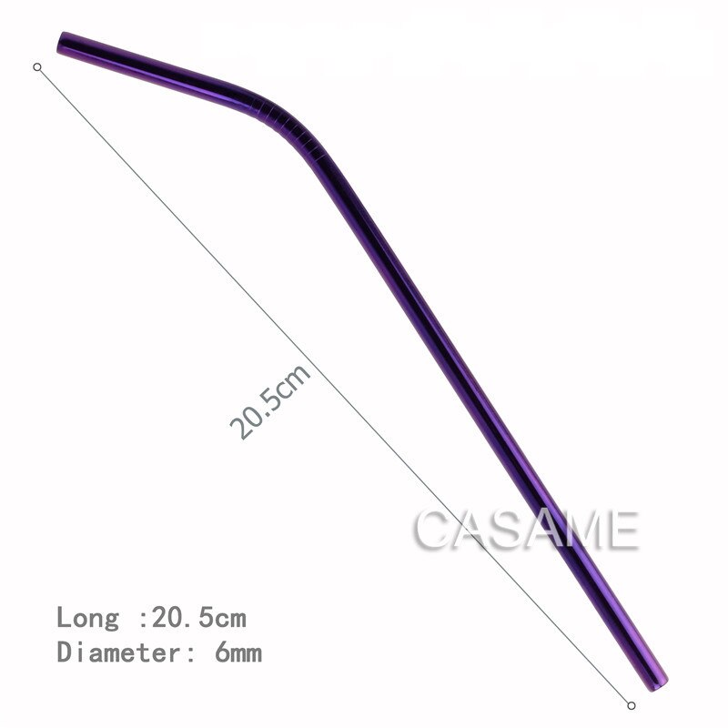 Pailles réutilisables en acier inoxydable, 6 pièces, pailles en métal doré de alimentaire, ensemble de brosses pour fête juteuse,: Purple Bent Straws
