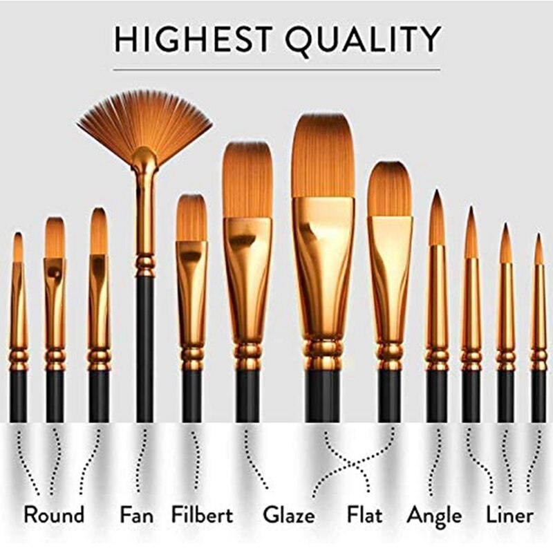 15Pcs Paint Brush Set with 12 Brushes Sponge and Palette for Watercolor Oil Acrylic Painting