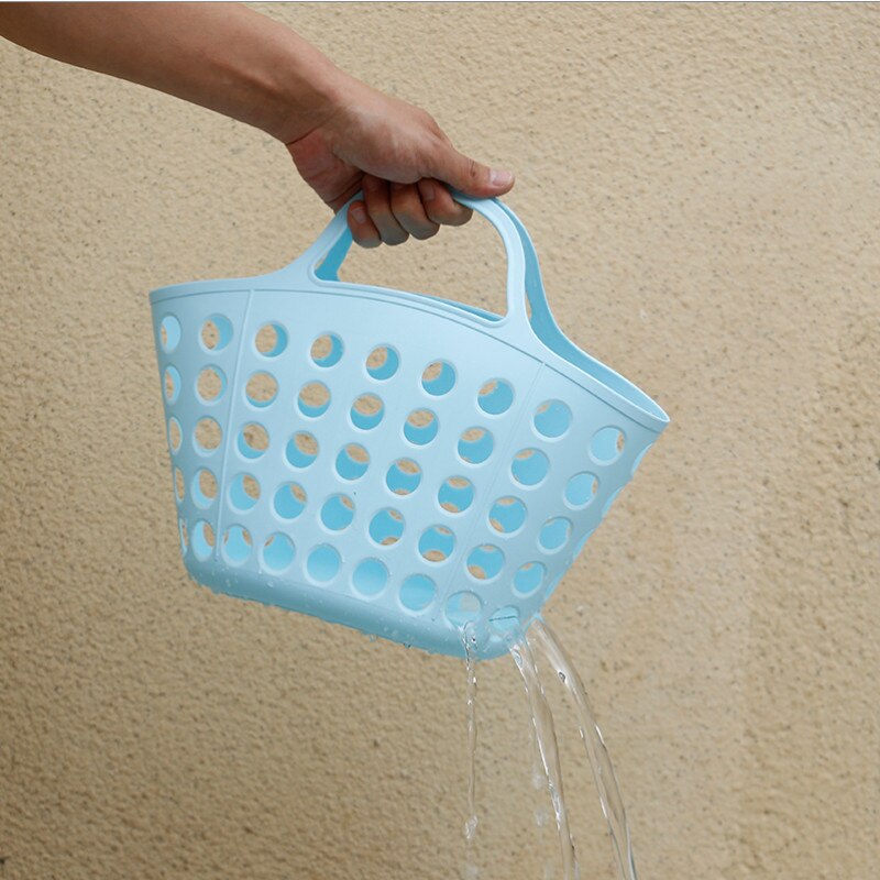 Vandtæt bad arrangør opbevaringskurv miljøvenlig pe arrangør til badeværelse frugtkurve med håndtag hul vasketøjskurv