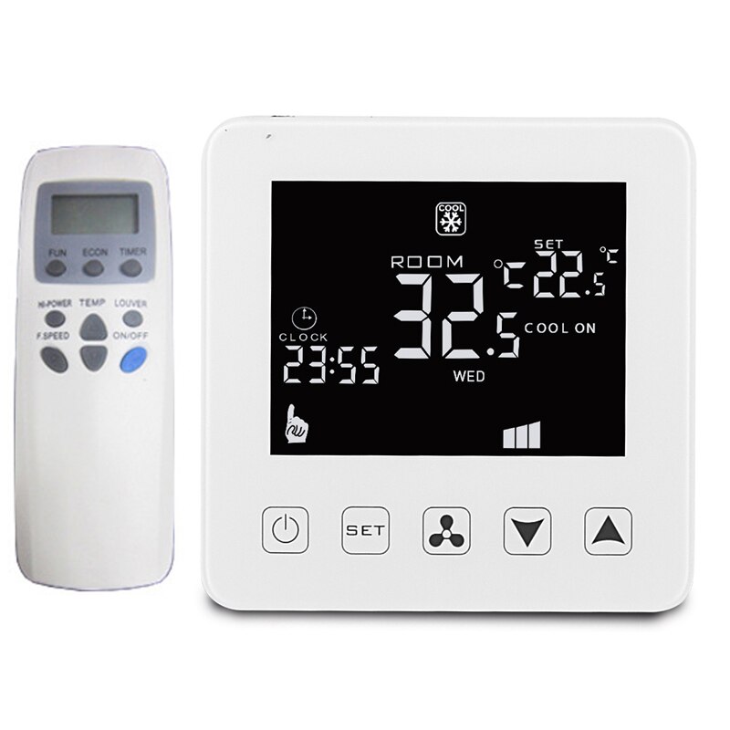 Smart klimaanlæg termostat wifi tre hastighed fjernbetjening switch termostat fan coil enhed rumtemperatur controller: Ingen wifi hvid rc