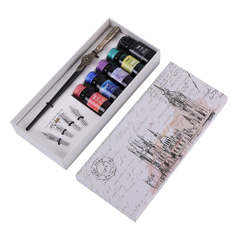 Carving English Calligraphy Dip Pen Fountain Writing Ink Nibs School Stationery