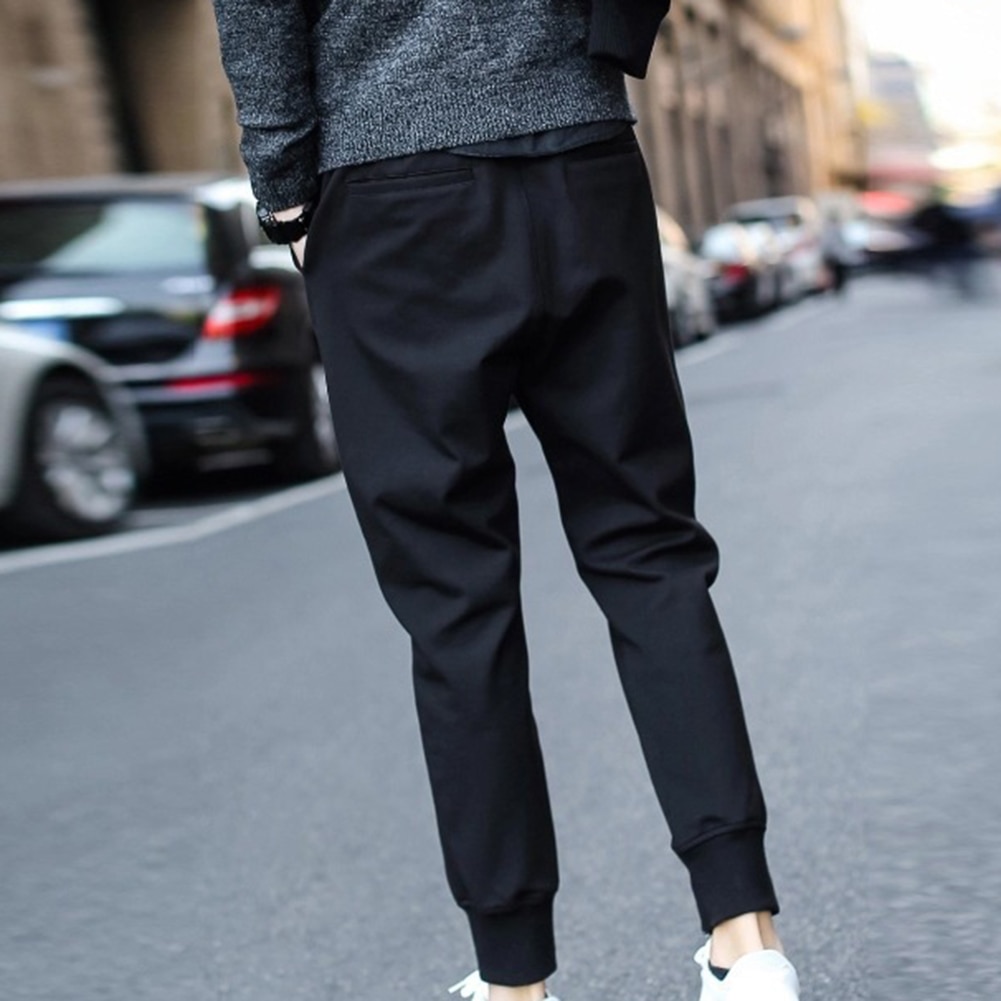 Men Casual Waist Drawstring Ankle Tied Pockets Fitness Sports Long Pencil Pants Street Hanger Basic Stretch Elastic Waist Pants