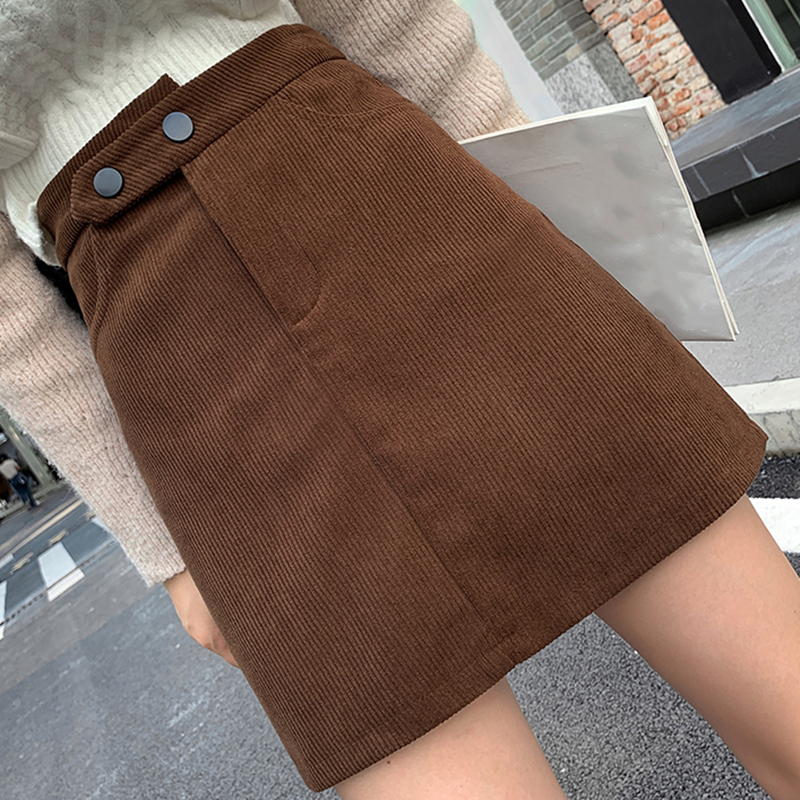 Women Casual Mini Skirt Ladies Winter Korean Japan Harajuku High Waist A-Line Solid Button Skirts Slim Office Streetwear
