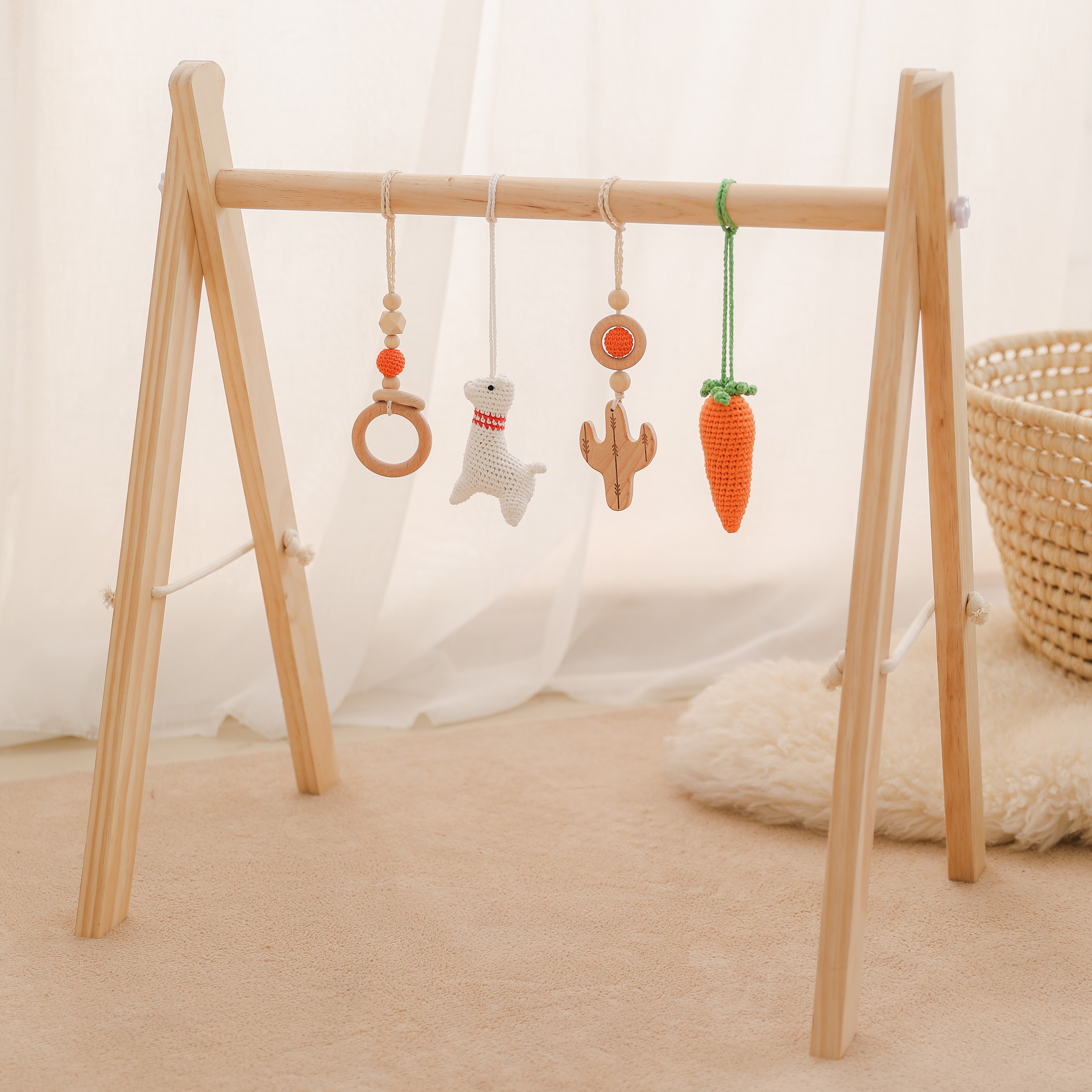 4/5Pcs Houten Fitness Rack Haak Dieren Baby Play Gym Activiteit Hangers Opknoping Tandjes Verpleging Rammelaar Speelgoed