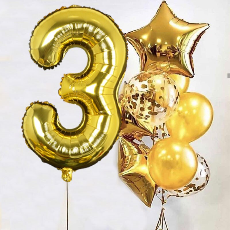 1set Gold 32inch Foil Number Balloons Birthday Party Decorations Star Ballon Kids Boy Girl 1st 1 2 3 4 Years Supplies Globos: Ruby