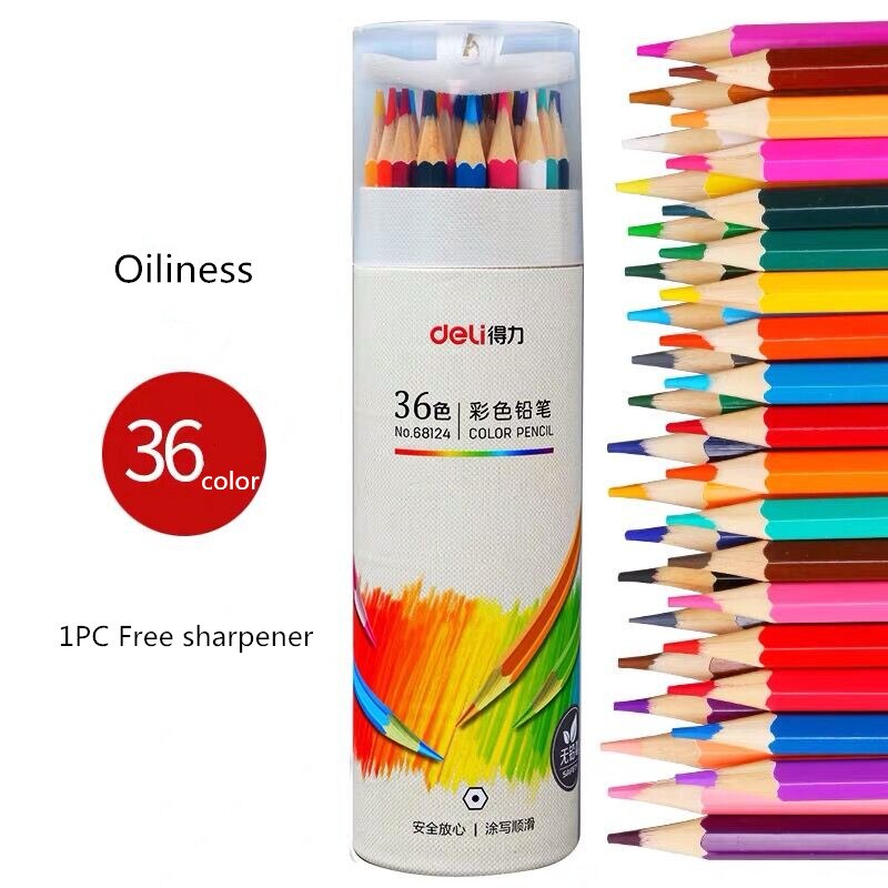 Sharkbang 12/24/36/48 Colored Pencil With Free Pencil Sharpener Lapis De Cor Artist Painting Sketch Oil Water Color Pencil Set: 36colors  Oiliness