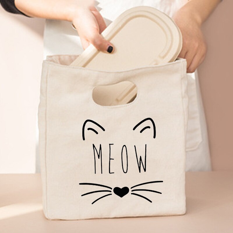 Borsa da pranzo portatile con stampa gatto carino nuova borsa termica termica Tote Cooler borsa Bento Pouch contenitore per la cena borsa per alimenti per la scuola: Q00149-TBBG-C
