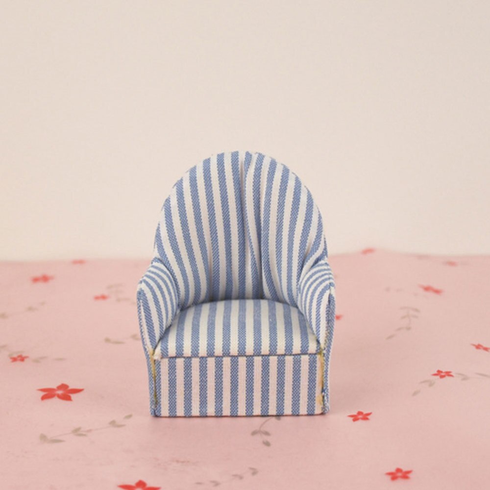 2 pièces 1/12 bleu rayure motif canapé chaise jouets artificiels Micro décors photographie mise en page accessoires en bois ornements pour maison de poupée M