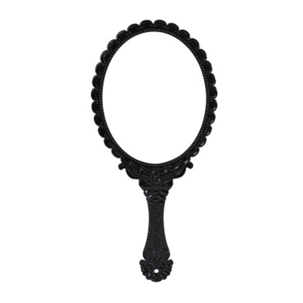 Espejo de maquillaje de mano Vintage, espejo de mano con mango para mujeres, espejo de mano redondo ovalado Floral con mango para tocador de belleza: black