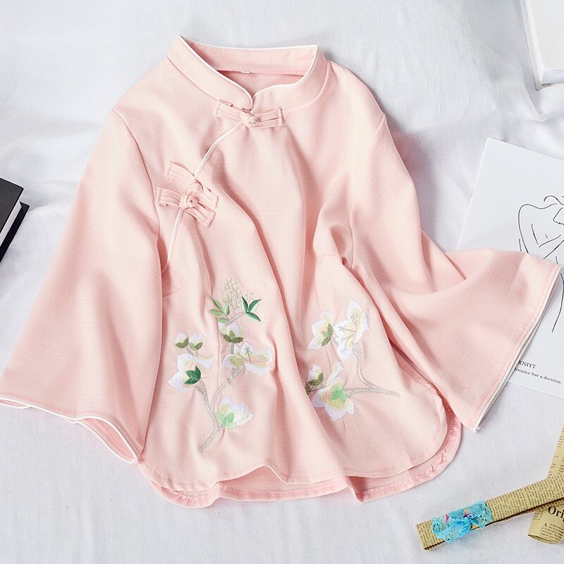 Vêtements de Style chinois pour femmes, Top Cheongsam, chemisier traditionnel chinois, Blouse en coton, Hanfu, hauts chinois pour dames,