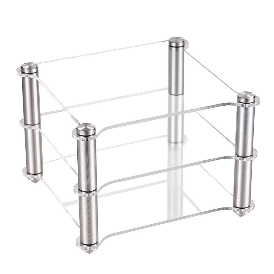 Rack de liga de alumínio acrílico, decodificador hifi, amplificador de fone de ouvido, camada dupla, rack de armazenamento: Prateado