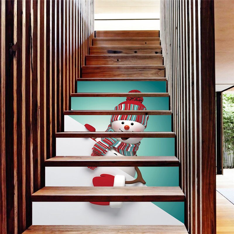6 teile/satz Wasserdichte PVC Treppen Aufkleber Schneemann Santa Claus Weihnachten Boden Treppe Aufkleber Weihnachten Dekoration Für Heimat U3