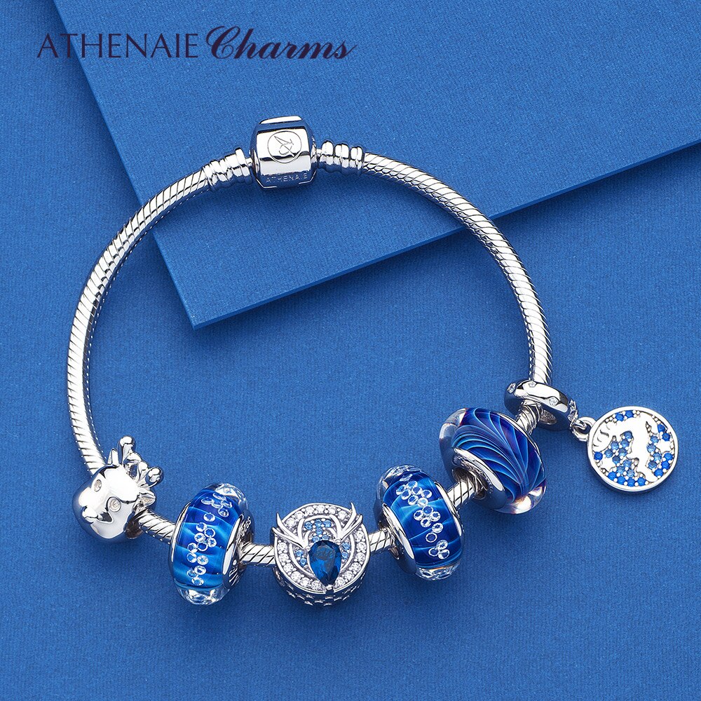 Athenaie christams rensdyr charms 925 sterling sølv blå cz hjorte perler til armbånd halskæde diy smykker.
