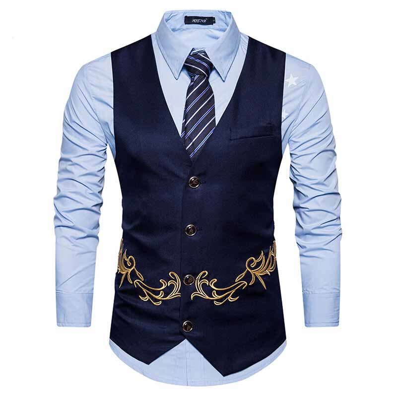Heren formele tweed geruite double breasted vest retro slim fit colbert heren mouwloze zakelijke vesten geen overhemden: Koningsblauw / S
