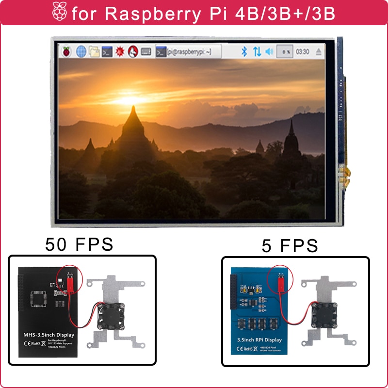 Raspberry Pi 4 Touch Screen 3.5 Inch Display 480X320 Spi 5 50 Fps Lcd + Koelventilator + heatsink Voor Raspberry Pi 4 Model B/3B +/3B