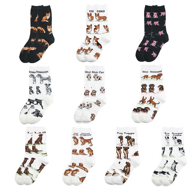 Calcetines divertidos y alegres Unisex, diferentes diseños de perro, cerdo, pingüino, perezoso, color blanco