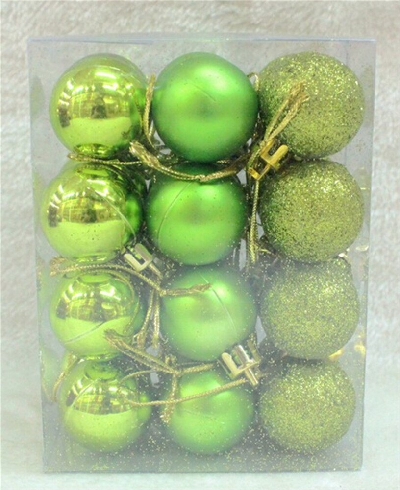 Solid 24 stk skønhed jul hjem træ festlige xmas bolde med en kasse dekoration kugler fest bryllup ornament smuk: Grøn