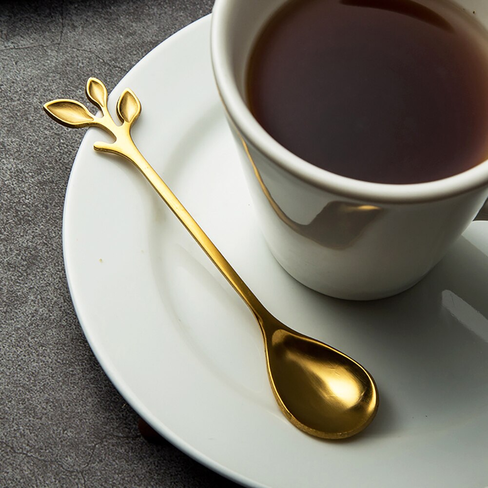 Tenedor para fruta de hoja de acero inoxidable, cuchara para mezclar café no tóxica, tenedores de cocina para fruta, cubiertos