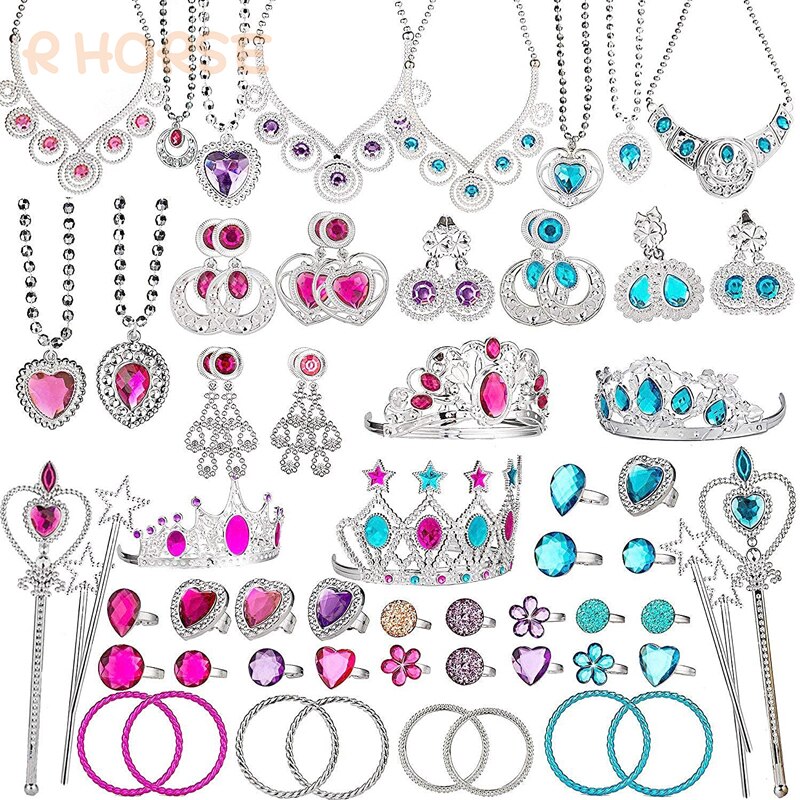 66 stk prinsessesmykker dekorere halskæde øreringe ringe tryllestav lege spil sæt til fødselsdagspiger klæde fødselsdagslegetøj op