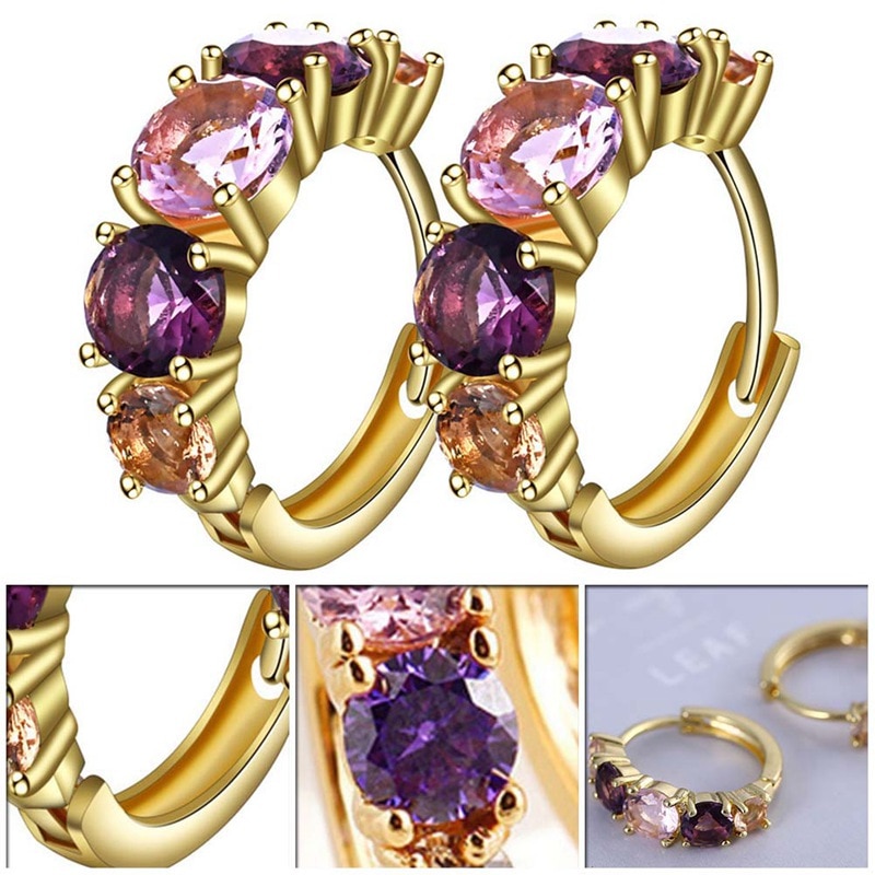 Romantische Paars Roze Oostenrijkse Kristal Hoepel Oorbellen Voor Vrouwen Zilver/Goud Kleur CZ Stone Sieraden Brincos Femme