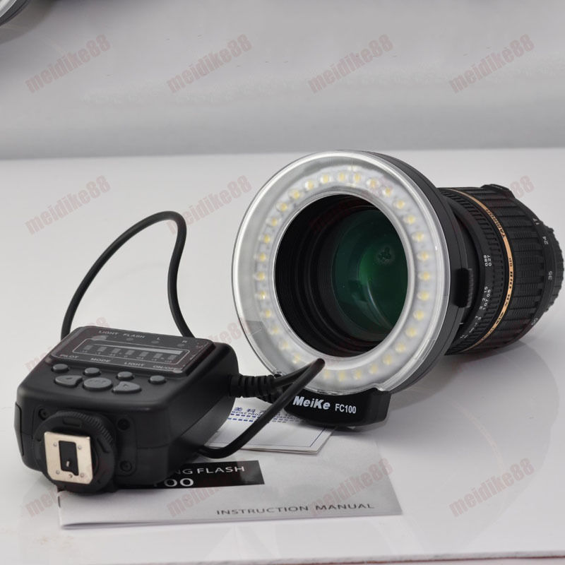 Meike FC100 LED Macro anillo luz de Flash para Canon 450D 500D 550D 600D 650D 700D 1100D 6D 7D 5D Mark II y Nikon cámara réflex Digital