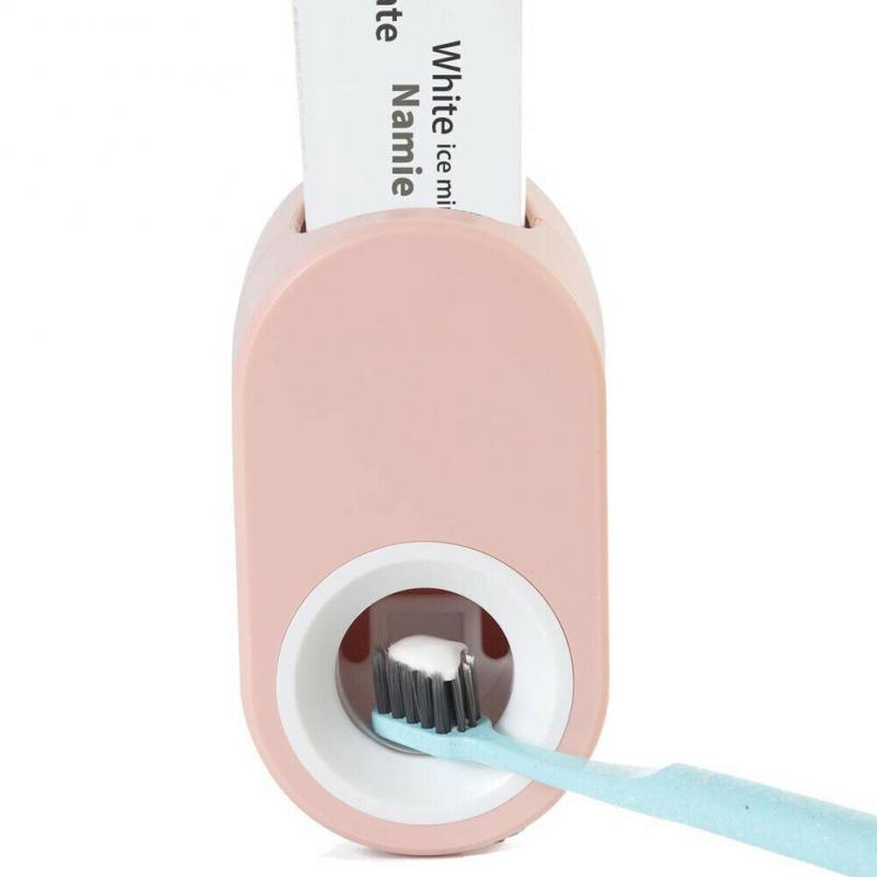 1 stk automatisk tandpasta squeezer tandpasta holder sæt tandpasta dispenser vægmonteret stativ rullende badeværelse tilbehør: Lyserød