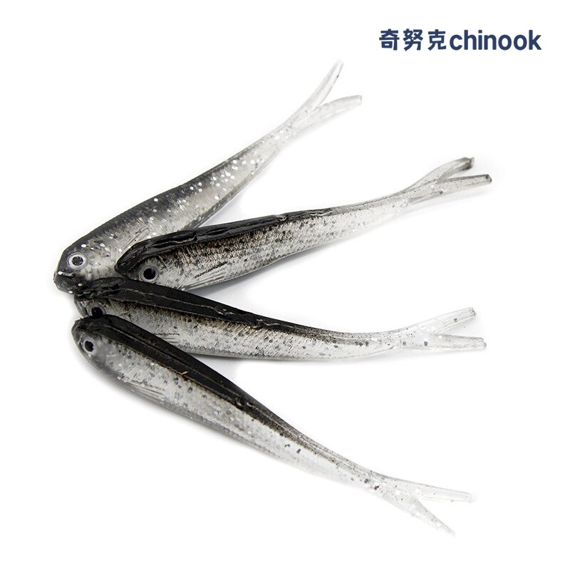 Chinook 5 uds señuelo cebo suave cola de tenedor de pescado blando con o sin gancho Fluke Swimbaits Jerkbaits cebo de silicona para peces aparejos de pesca